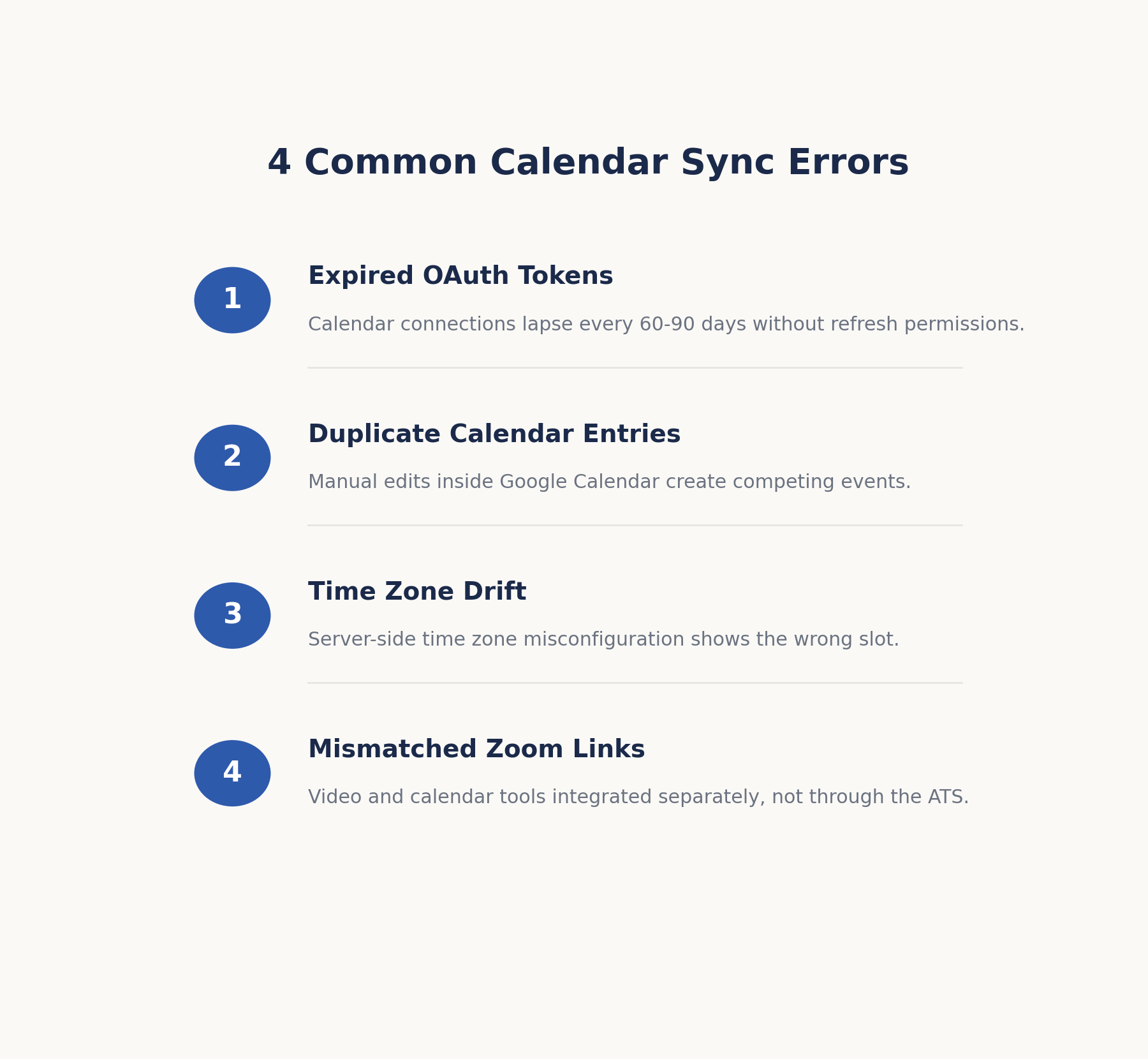Common calendar sync error types